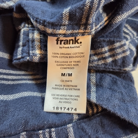 ⭐️Frank & Oak Blue Plaid Flannel Button Down Shirt Size Med - Picture 3 of 5